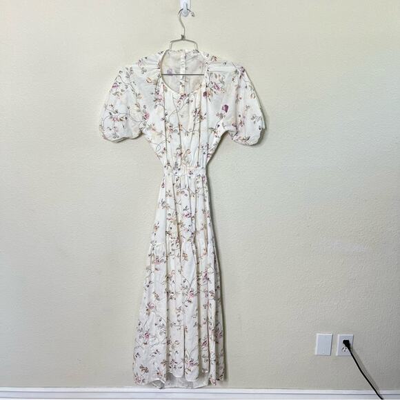 Storia Midi Dress Floral Embroidered Open Back Puff Sleeve Womens Size M - Picture 5 of 11